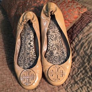 Tory Burch Reva Tan Patent Leather Flats